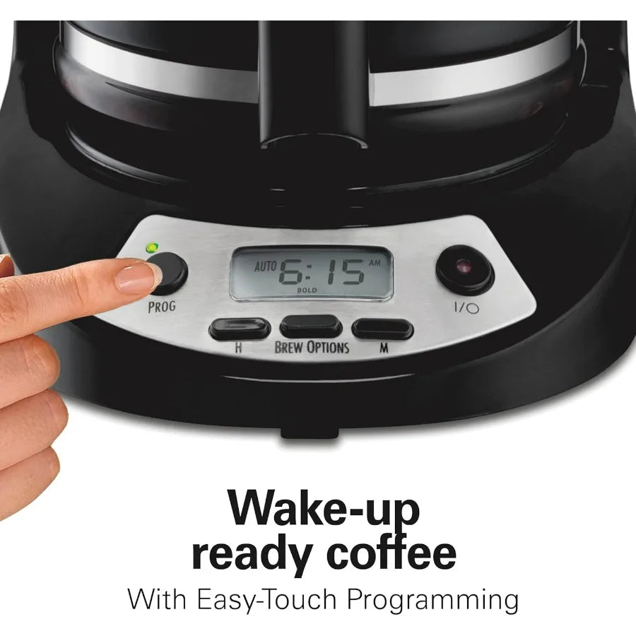 12-Cup Programmable Drip Coffee Maker with Brew Options & Glass Carafe – Black with Stainless Accents