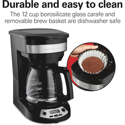 12-Cup Programmable Drip Coffee Maker with Brew Options & Glass Carafe – Black with Stainless Accents