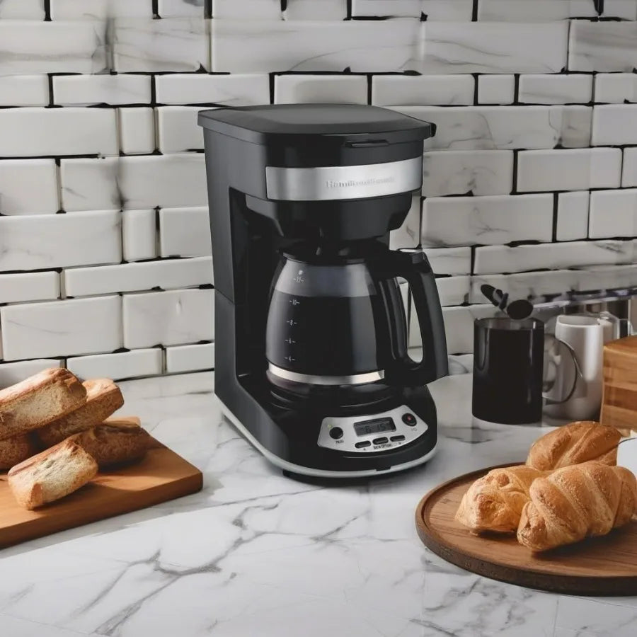 12-Cup Programmable Drip Coffee Maker with Brew Options & Glass Carafe – Black with Stainless Accents