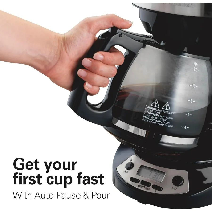 12-Cup Programmable Drip Coffee Maker with Brew Options & Glass Carafe – Black with Stainless Accents