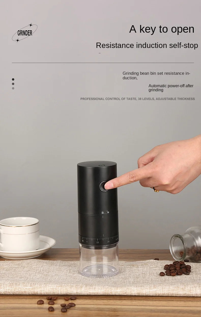 2024 New Portable Electric Coffee Grinder 38 Gears Adjustment Ceramic Filter Long Battery Life One-Button Start Bean Grinder