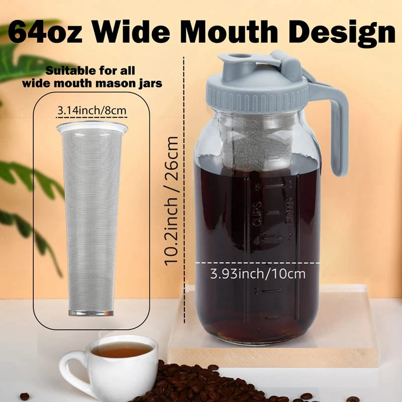 Cold Brew Coffee Maker 64Oz Cold Brew Pitcher with Stainless Steel Super Dense Filter for Iced Brew Coffee, Ice Tea-B-ABAM