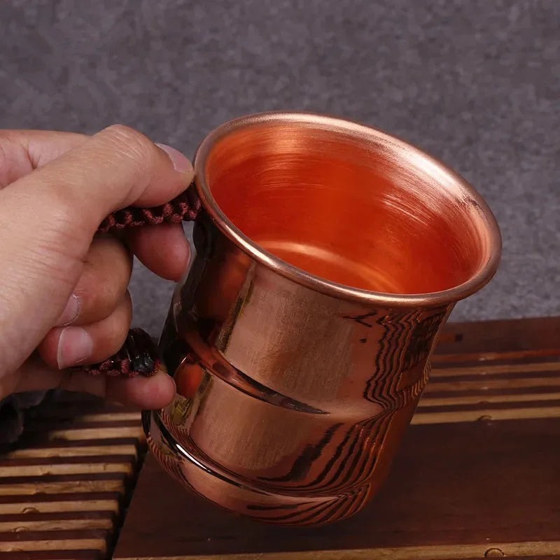 Handcrafted Pure Copper Coffee Mug – 400ml with Woven Handle