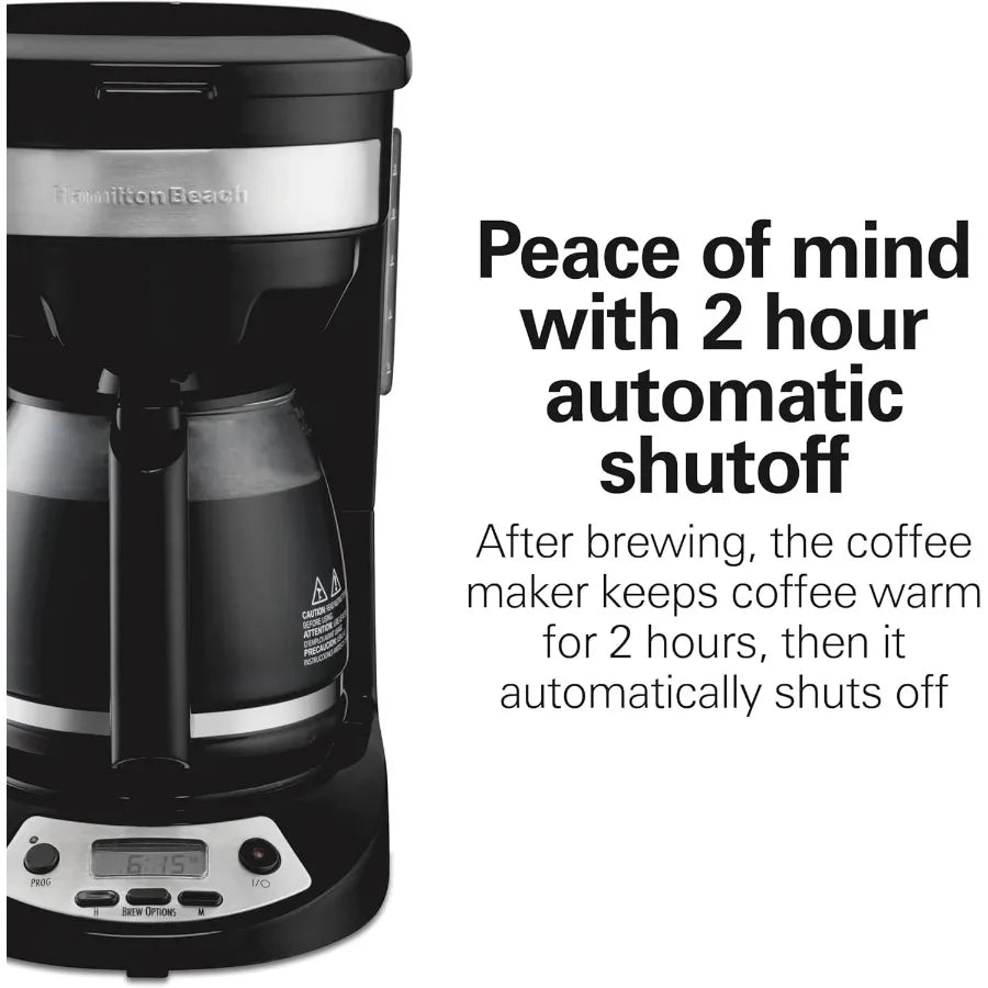 12-Cup Programmable Drip Coffee Maker with Brew Options & Glass Carafe – Black with Stainless Accents