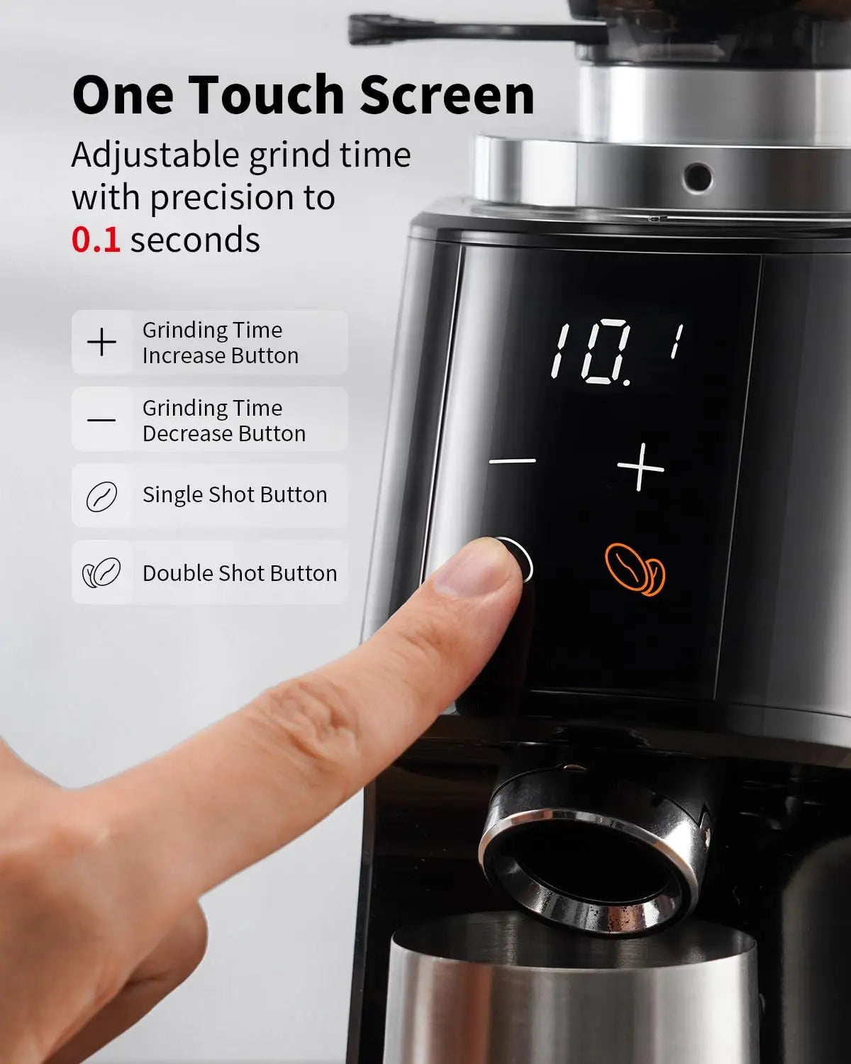 Professional 64mm Burr Coffee Grinder with 100 Settings, All-Metal Chamber, Adjustable Timer & LED Display, Anti-Static in Black