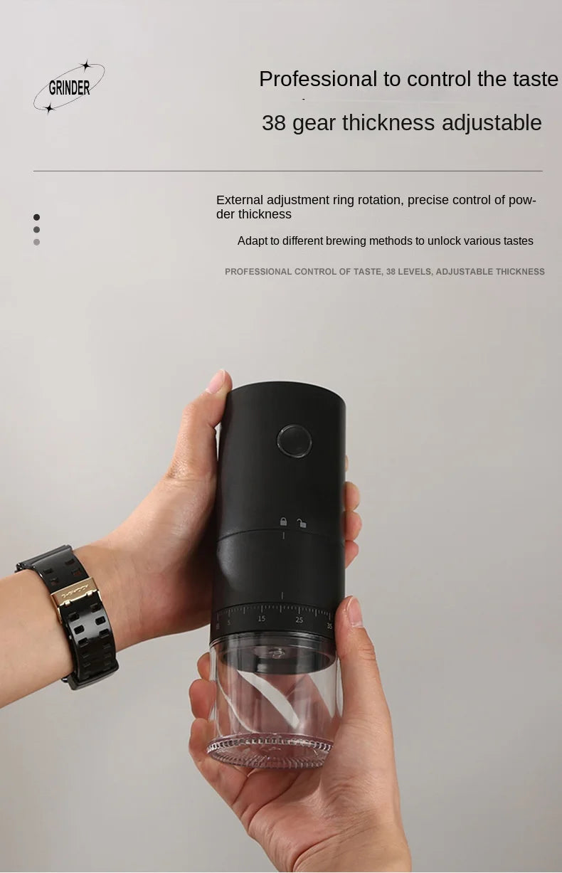 2024 New Portable Electric Coffee Grinder 38 Gears Adjustment Ceramic Filter Long Battery Life One-Button Start Bean Grinder