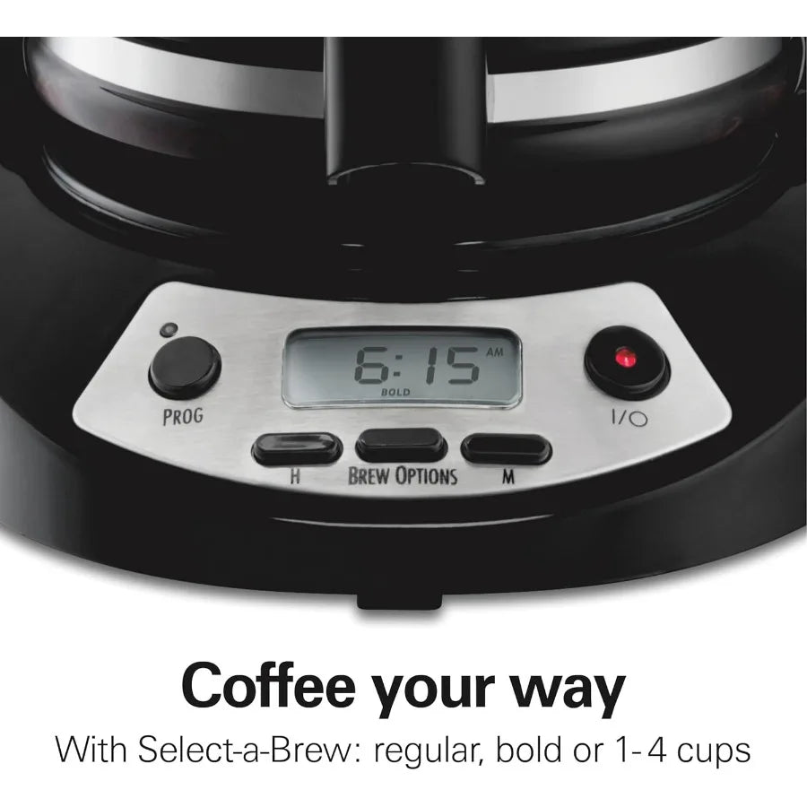 12-Cup Programmable Drip Coffee Maker with Brew Options & Glass Carafe – Black with Stainless Accents