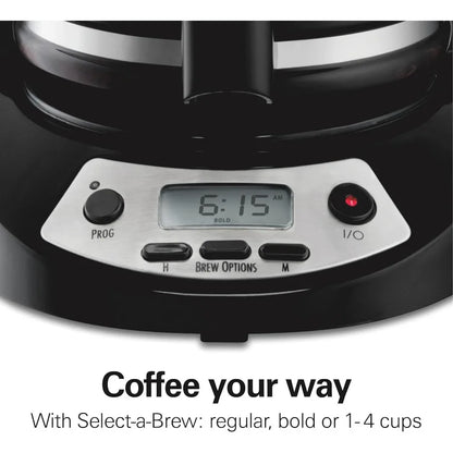 12-Cup Programmable Drip Coffee Maker with Brew Options & Glass Carafe – Black with Stainless Accents