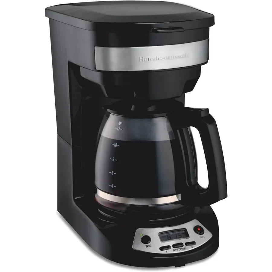 12-Cup Programmable Drip Coffee Maker with Brew Options & Glass Carafe – Black with Stainless Accents