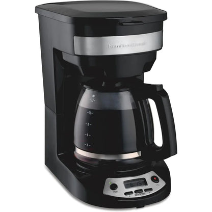 12-Cup Programmable Drip Coffee Maker with Brew Options & Glass Carafe – Black with Stainless Accents