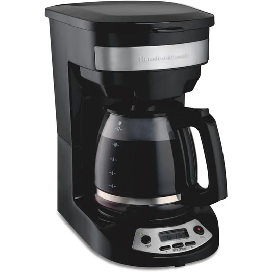 12-Cup Programmable Drip Coffee Maker with Brew Options & Glass Carafe – Black with Stainless Accents