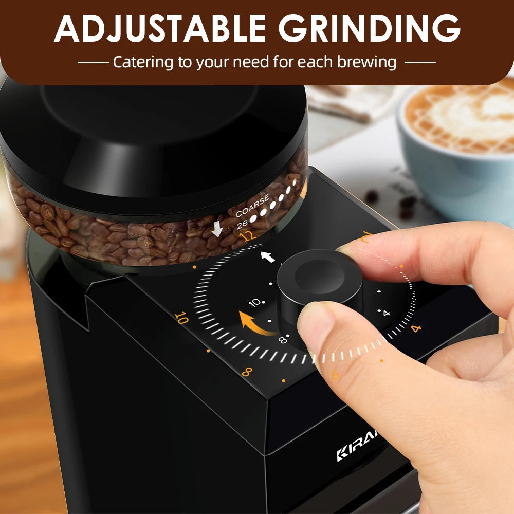Electric Burr Coffee Grinder, 28 Adjustable Grind Settings, Automatic Coffee Bean Grinder for Espresso, Drip & French Press