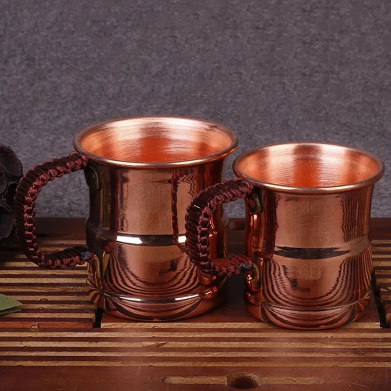 Handcrafted Pure Copper Coffee Mug – 400ml with Woven Handle