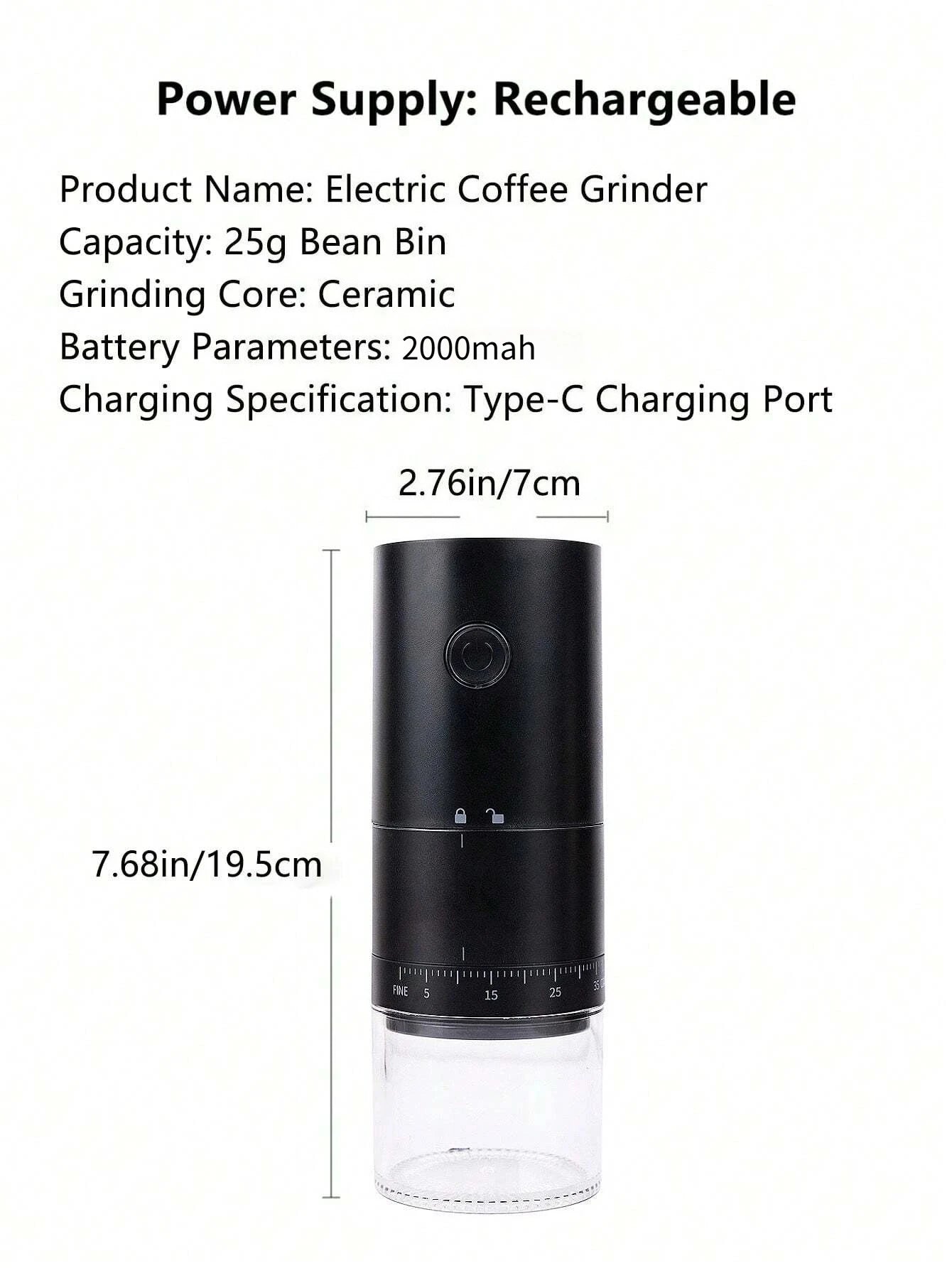 2024 New Portable Electric Coffee Grinder 38 Gears Adjustment Ceramic Filter Long Battery Life One-Button Start Bean Grinder