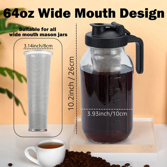 Cold Brew Coffee Maker 64Oz Cold Brew Pitcher with Stainless Steel Super Dense Filter for Iced Brew Coffee, Ice Tea-B-ABAM